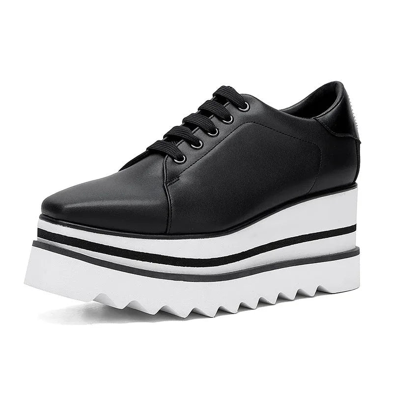 British Style Thick Platform Square Toe Wedge Waterproof 