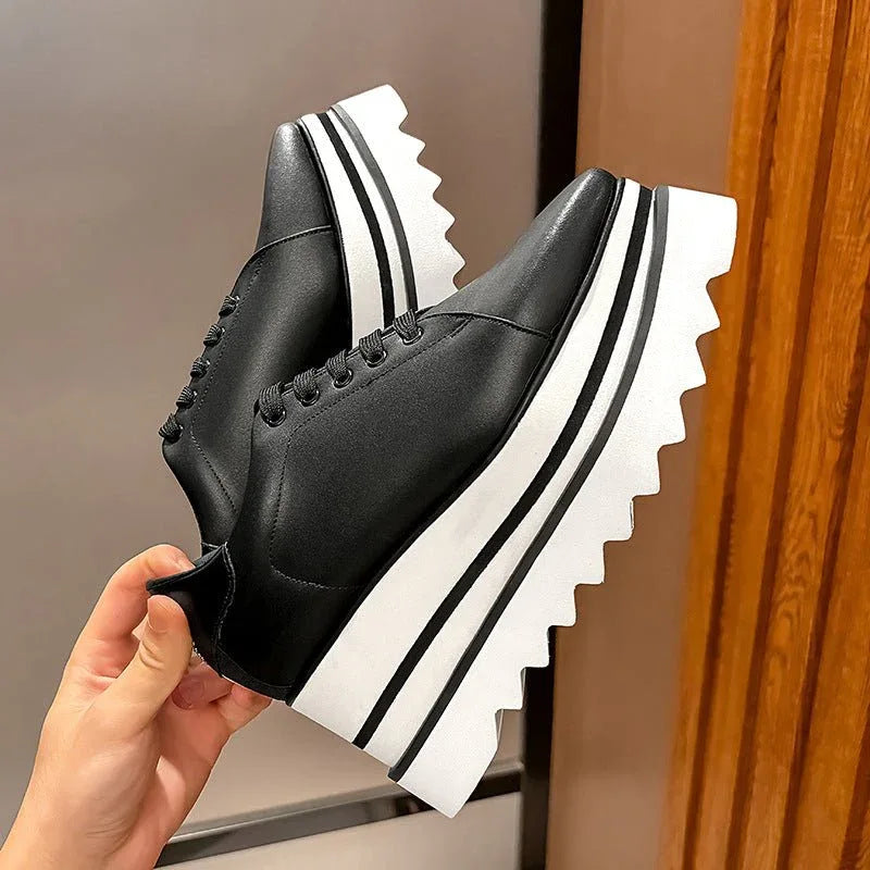 British Style Thick Platform Square Toe Wedge Heel Waterproof Platform Striped Platform Sole Tied Women's Single Shoes - tif-shop24.de