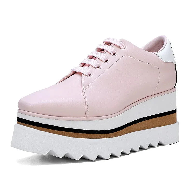British Style Thick Platform Square Toe Wedge Heel Waterproof Platform Striped Platform Sole Tied Women's Single Shoes - tif-shop24.de