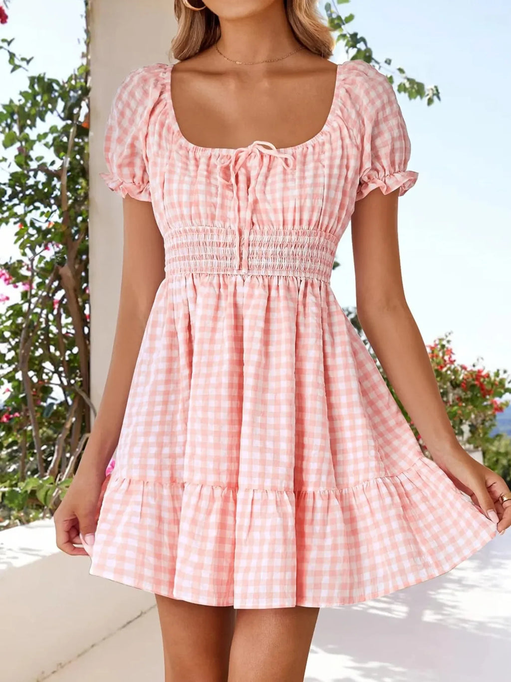 Gingham Sommerkleid mit Puffärmeln - Smocked Summer Dress - tif-shop24.de