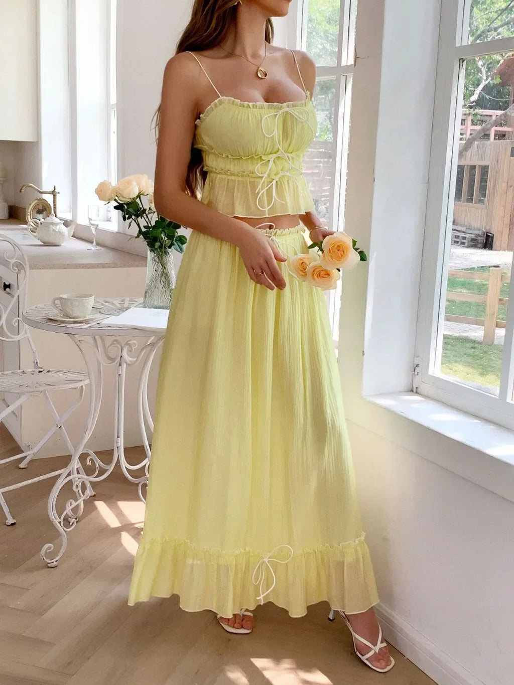 Frill Square Neck Cami and Skirt Set - tif-shop24.de