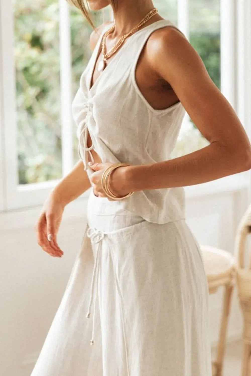 Drawstring V-Neck Tank and Pants Set - tif-shop24.de