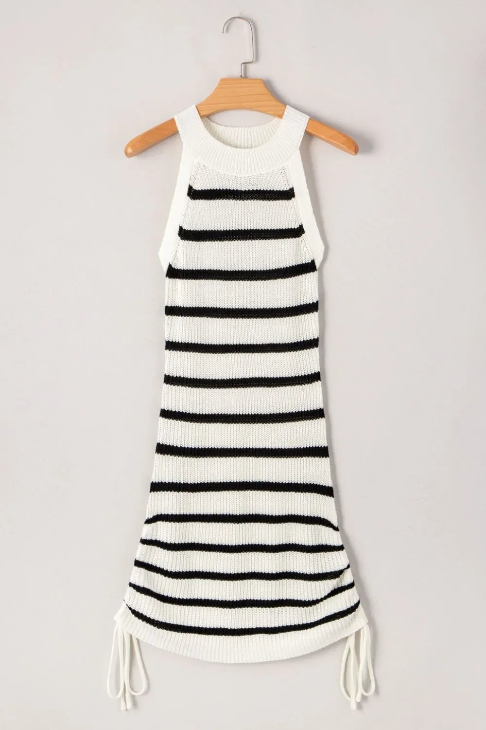Contrast Striped Drawstring Detail Sleeveless Sweater Dress - tif-shop24.de