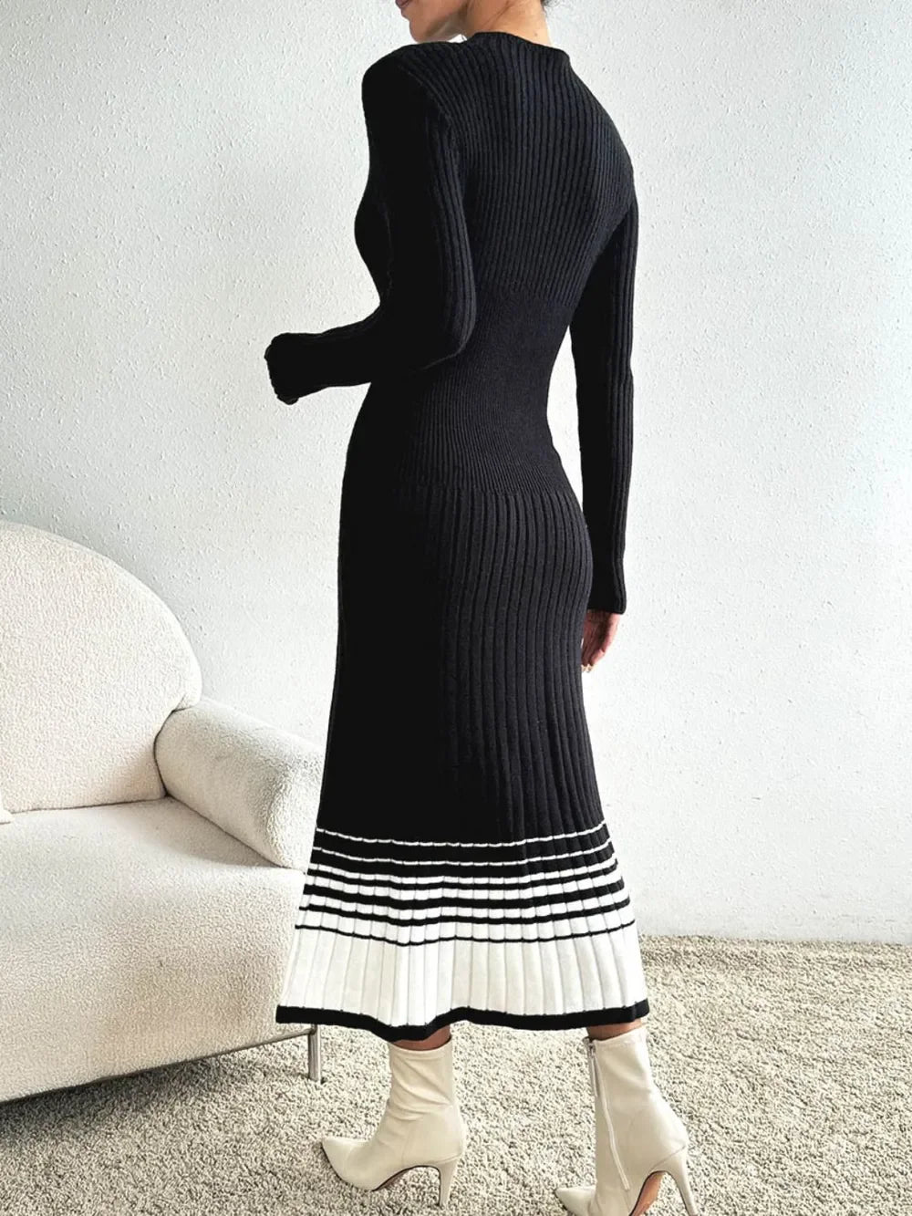 Contrast Mock Neck Long Sleeve Sweater Dress - tif-shop24.de