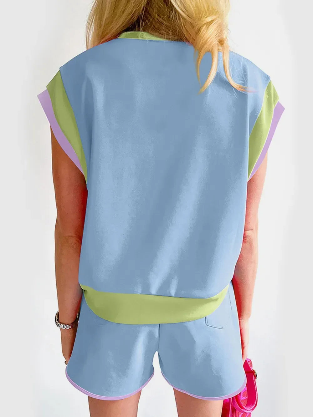 Contrast Round Neck Top and Shorts Set - tif-shop24.de