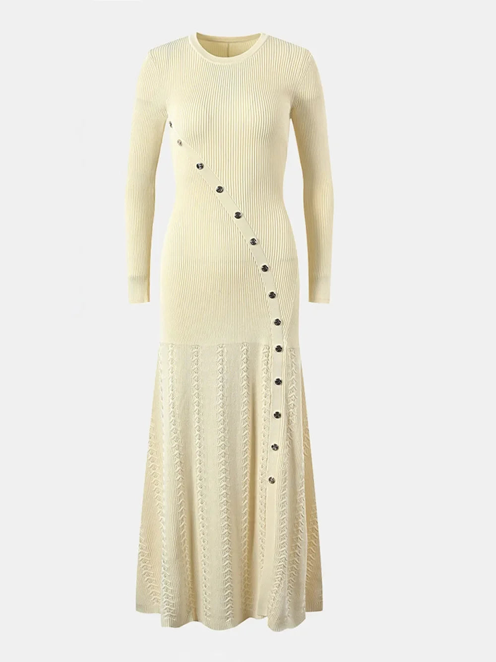 Openwork Round Neck Long Sleeve Sweater Dress - tif-shop24.de