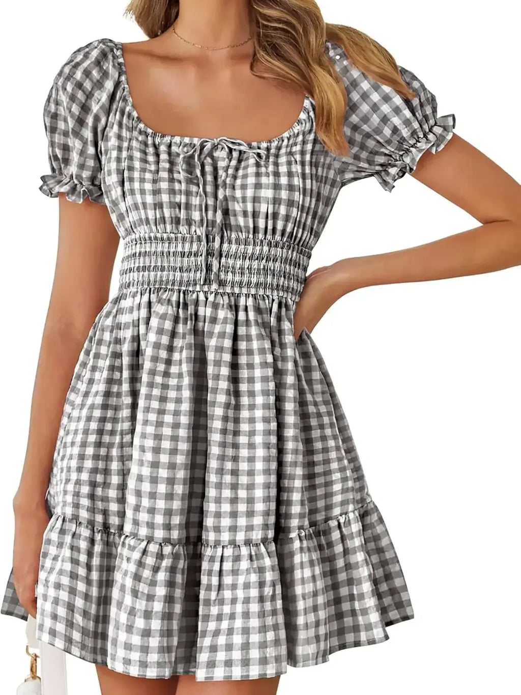 Gingham Sommerkleid mit Puffärmeln - Smocked Summer Dress - tif-shop24.de
