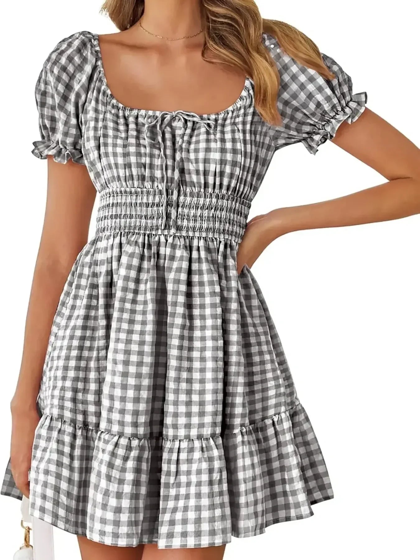 Gingham Sommerkleid mit Puffärmeln - Smocked Summer Dress - tif-shop24.de