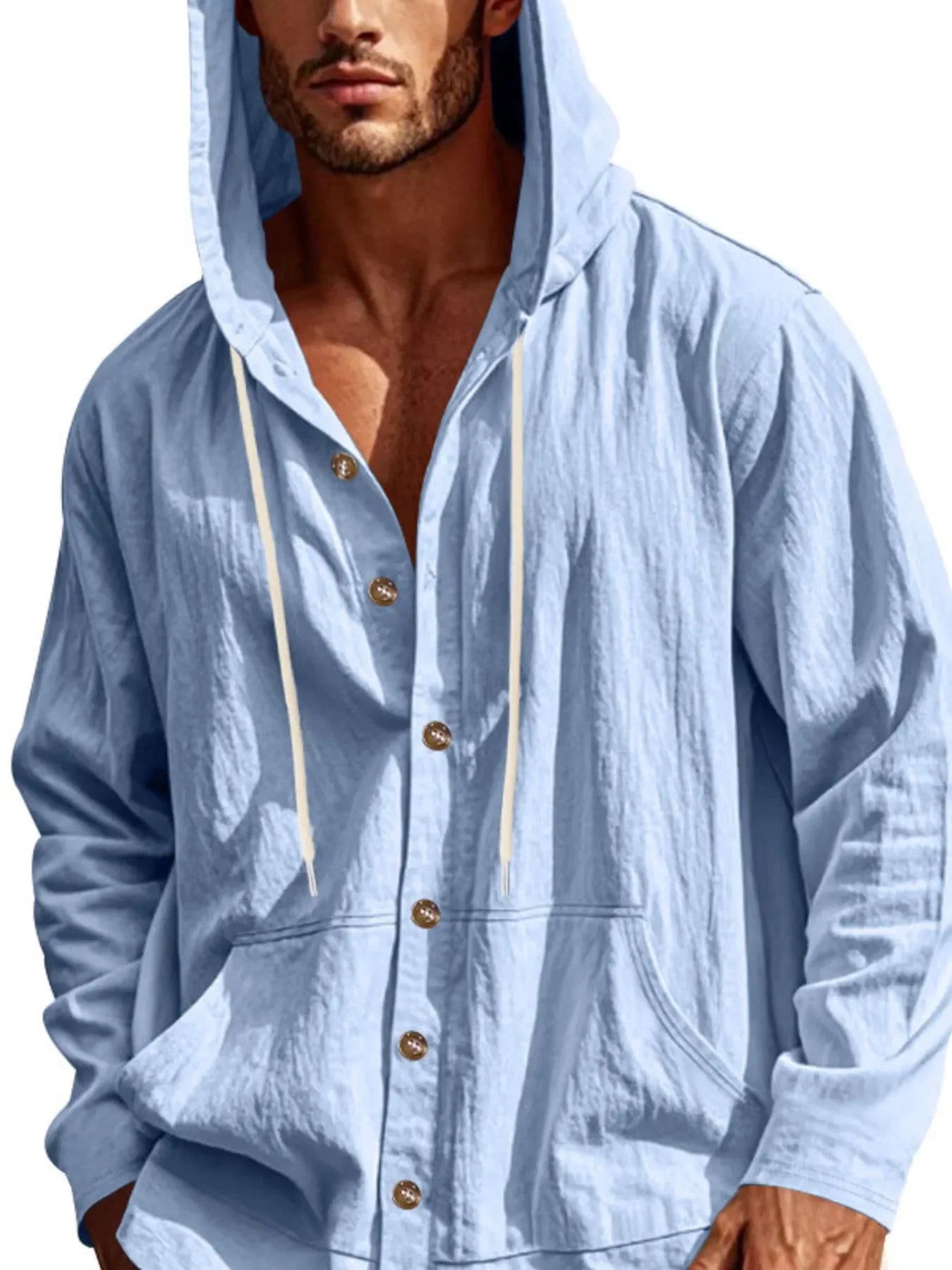 Men's Full Size Drawstring Button Up Hooded Top Plus Size - tif-shop24.de