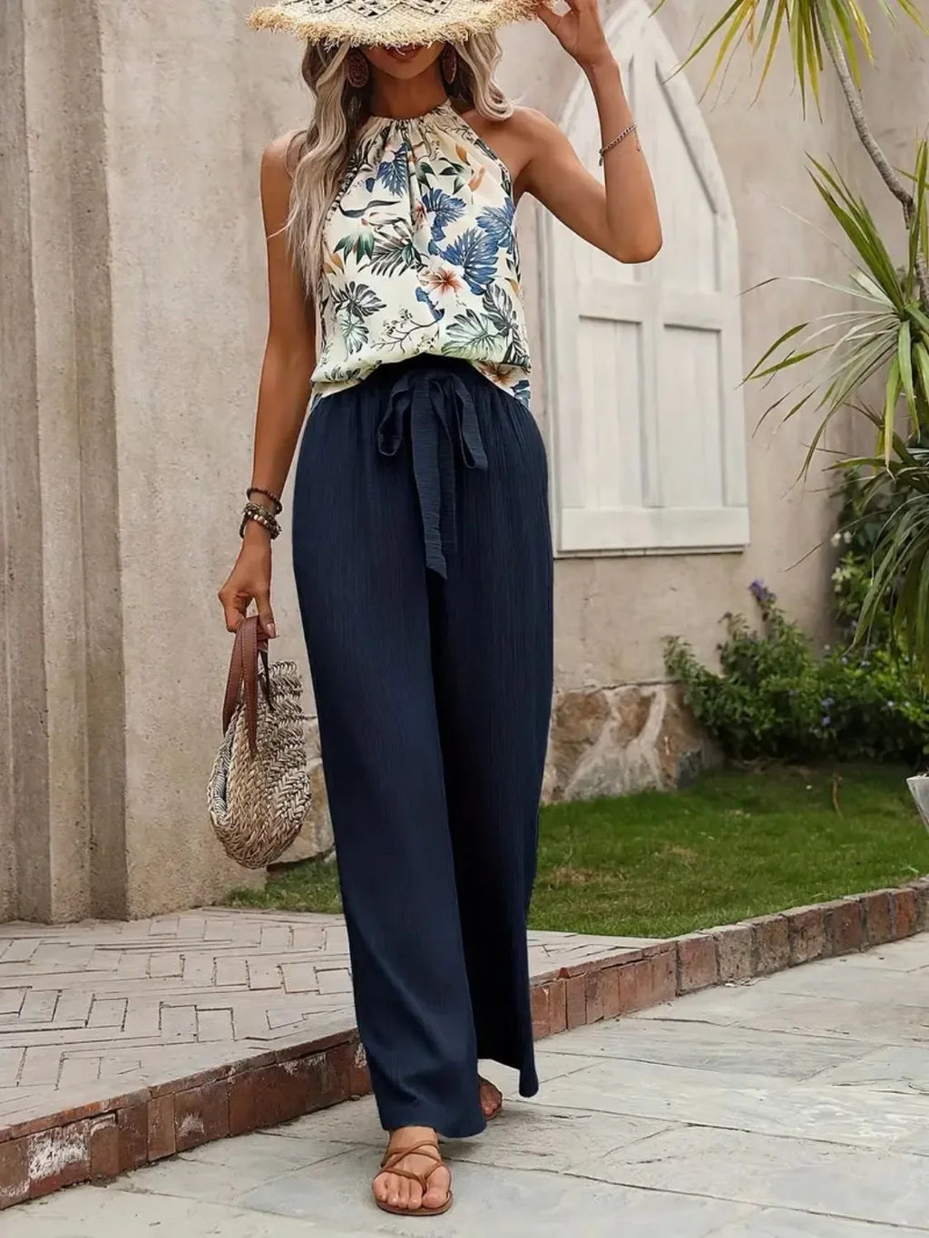 Printed Tank Top and Wide Leg Pants Set - tif-shop24.de