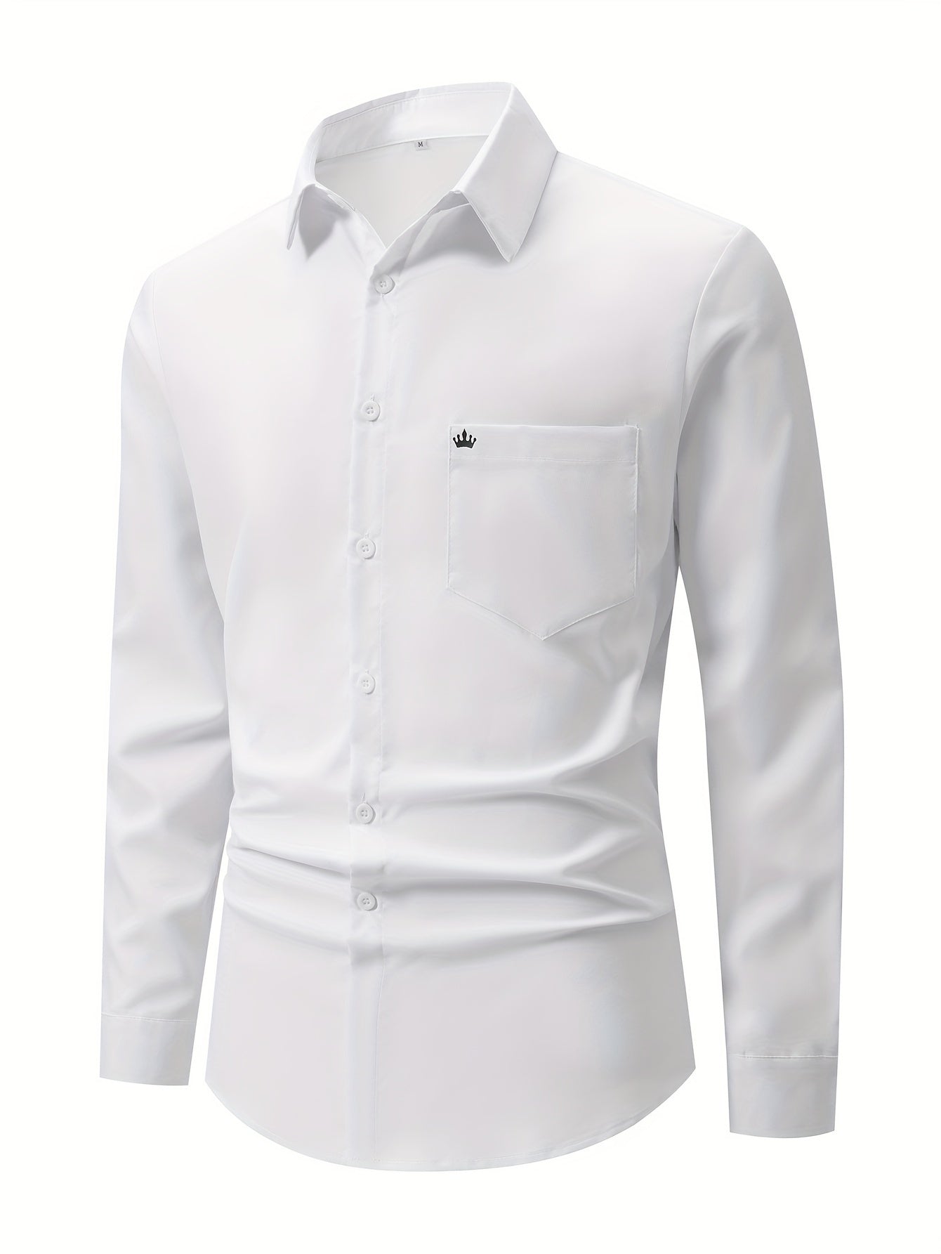 Stilvolles Einfarbiges Hemd, Lässiges Atmungsaktives Revers-Knopfleiste Langarmhemd Für Geschäftsaktivitäten