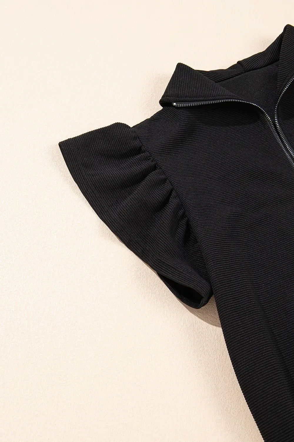 Textured Ruffled Sleeve Zipped Top and Wide Leg Pants Set - tif-shop24.de