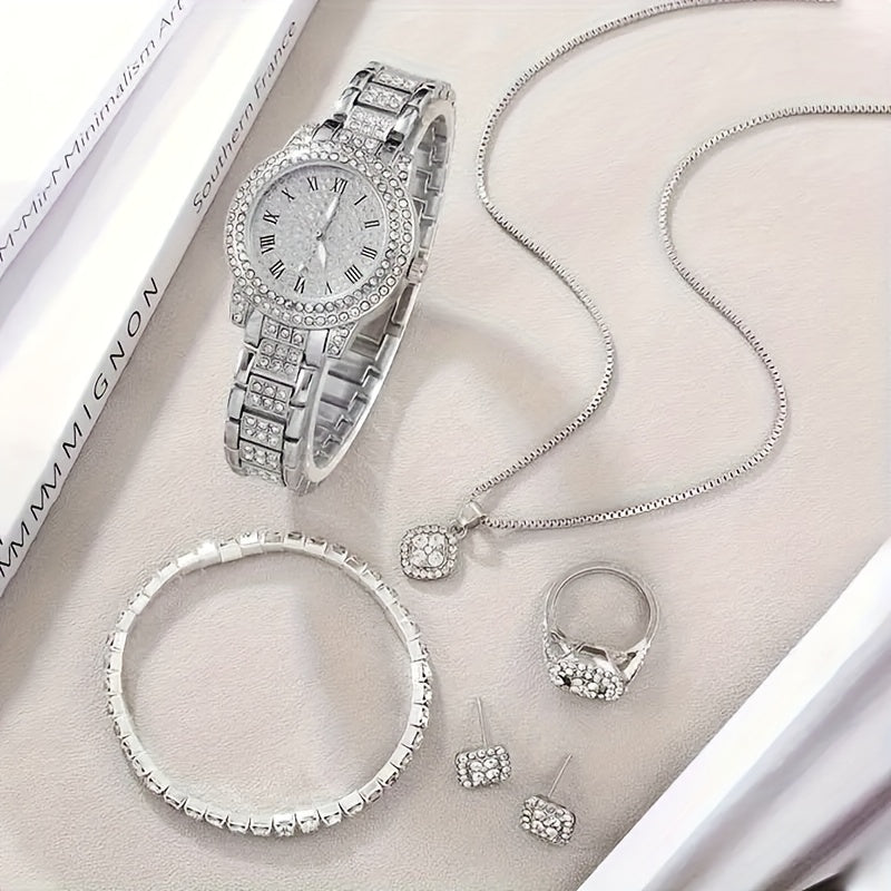 6 Stück/Set Luxus Strass Quarzuhr Rom Mode Analoge Armbanduhr Valentinstag Geschenk