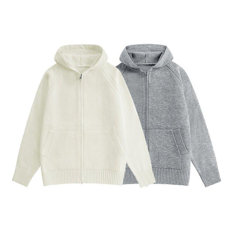 Cardigan for Men with Hood and Zipper Solid Color High-End Look Long Sleeve - tif-shop24.de