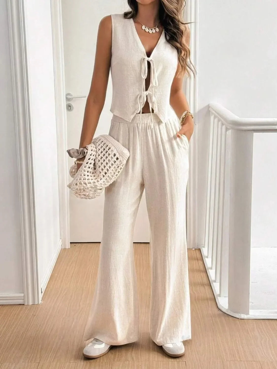 V Neck Sleeveless Top and Pants Set - tif-shop24.de