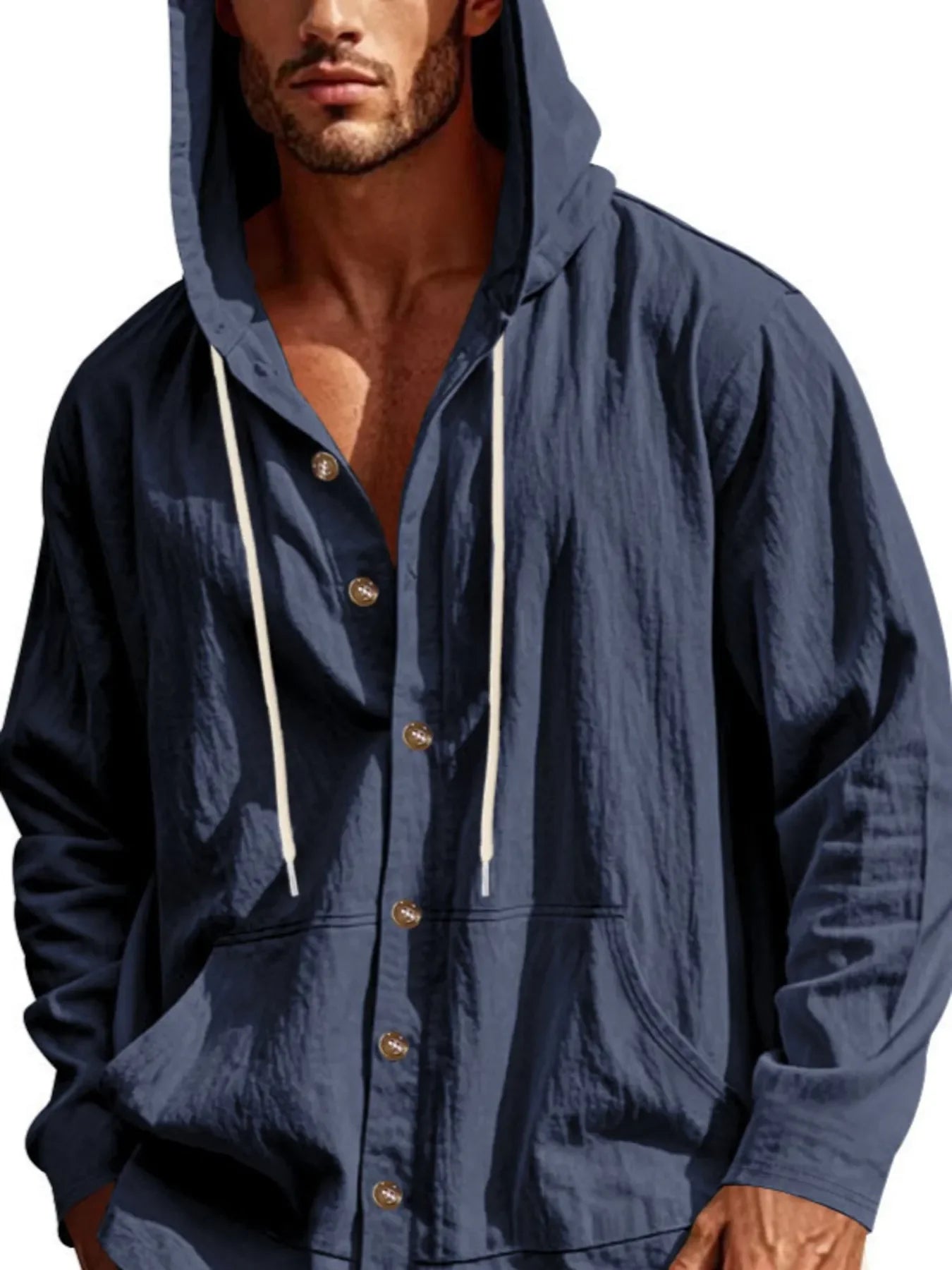 Men's Full Size Drawstring Button Up Hooded Top Plus Size - tif-shop24.de