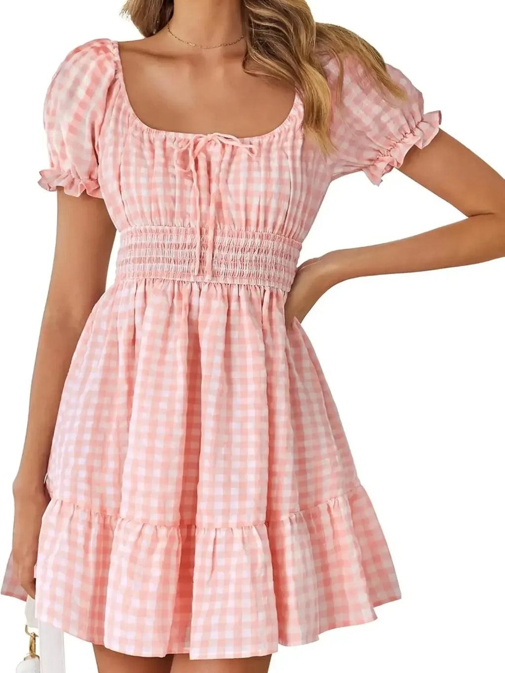 Gingham Sommerkleid mit Puffärmeln - Smocked Summer Dress - tif-shop24.de