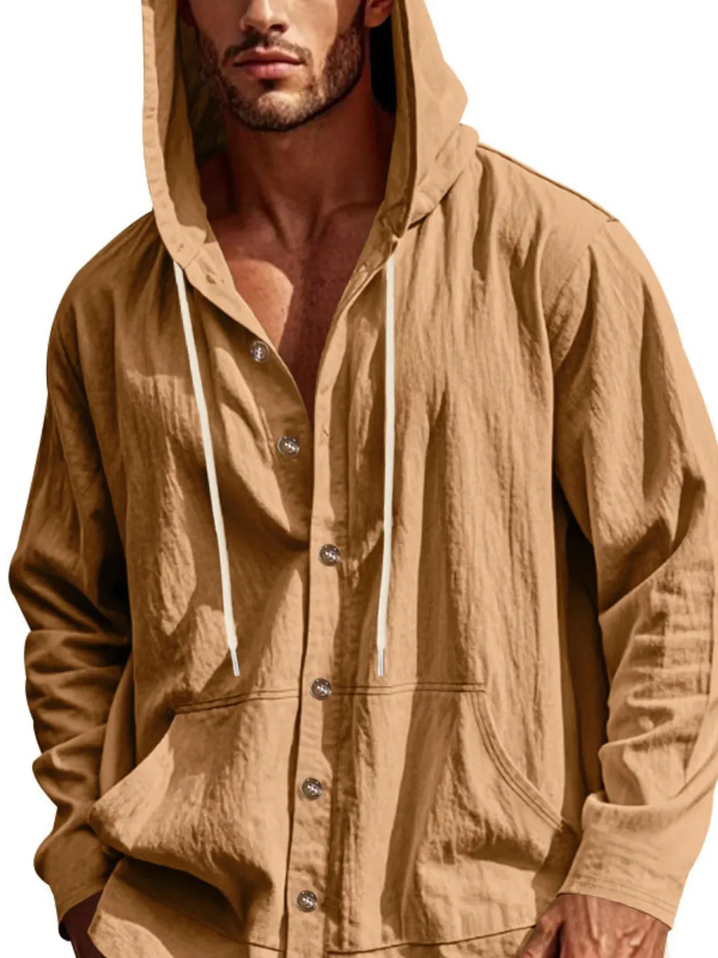 Men's Full Size Drawstring Button Up Hooded Top Plus Size - tif-shop24.de