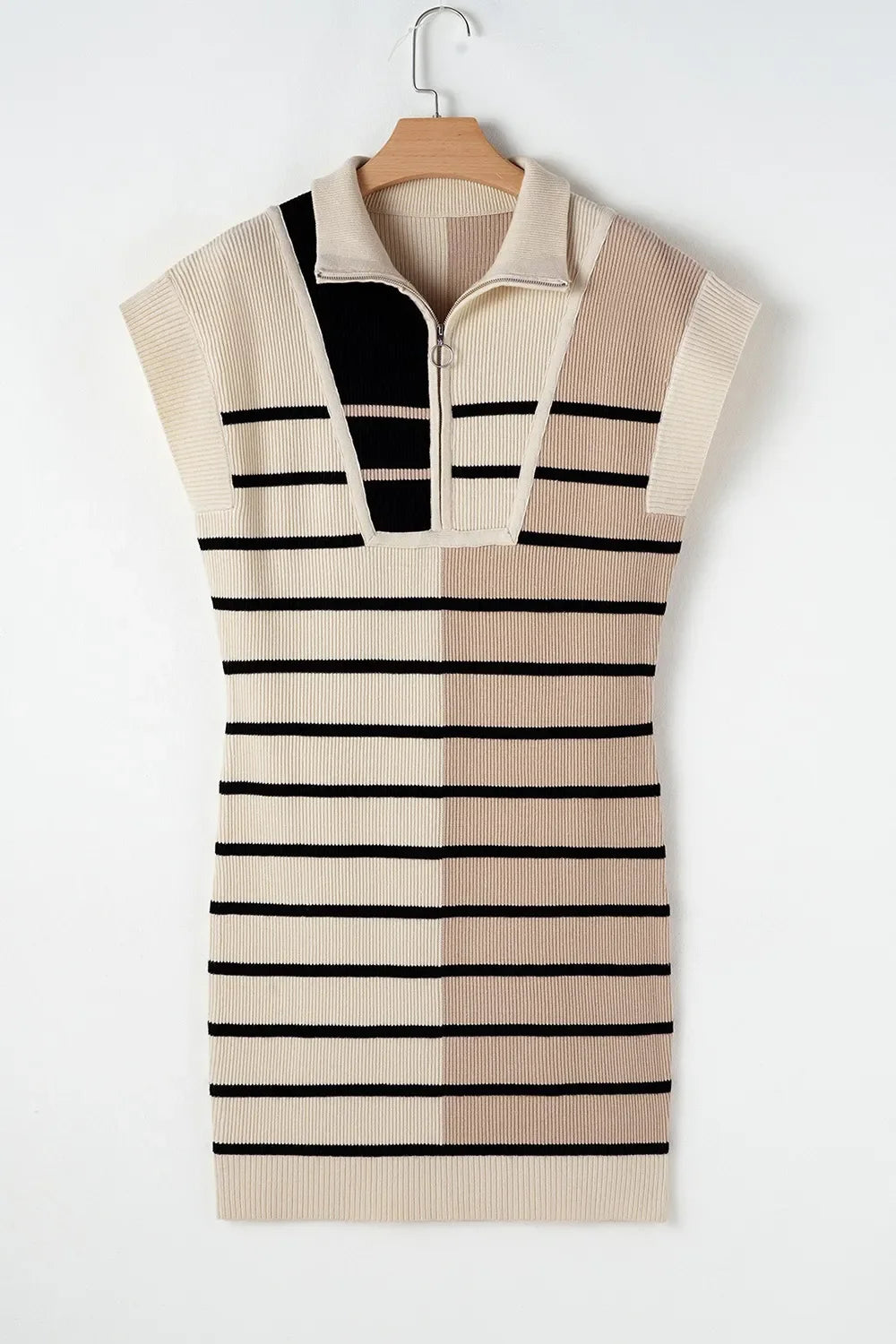 Striped Quarter Zip Cap Sleeve Sweater Dress - tif-shop24.de