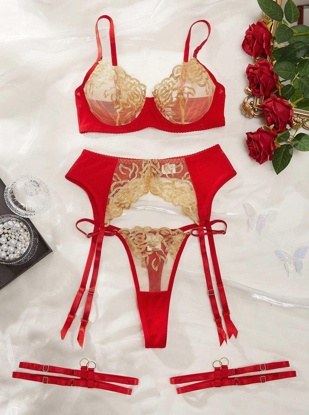 Collision Elegant Fun Embroidery Splicing Mesh Underwear 