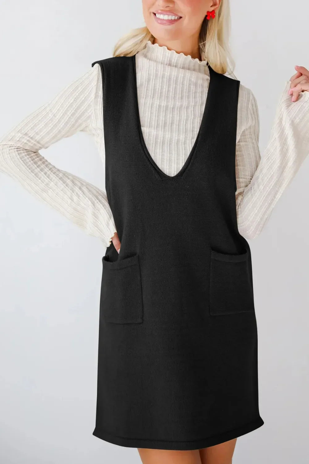 Lovelet Pocketed V-Neck Mini Sweater Overall Dress - tif-shop24.de