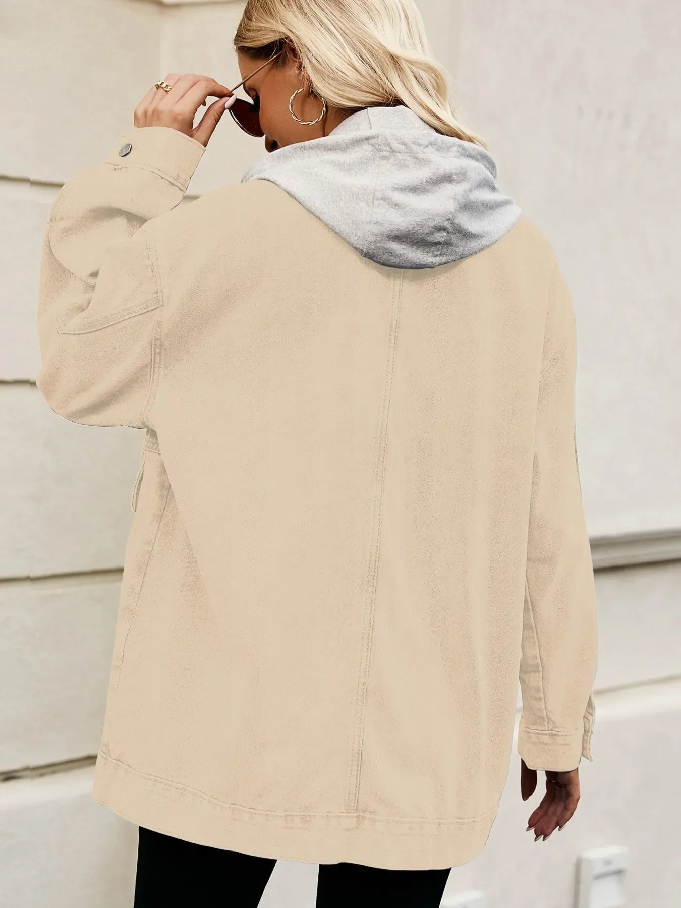 Oversized Button Up Denim Jacket with Hood - tif-shop24.de