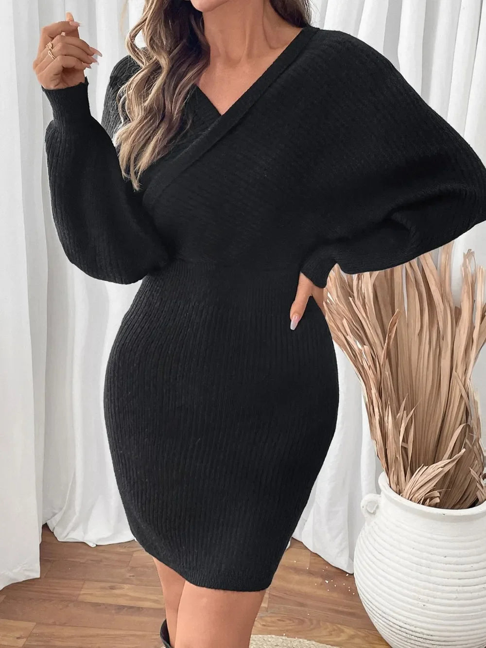 Perfee Surplice Long Sleeve Sweater Dress - tif-shop24.de