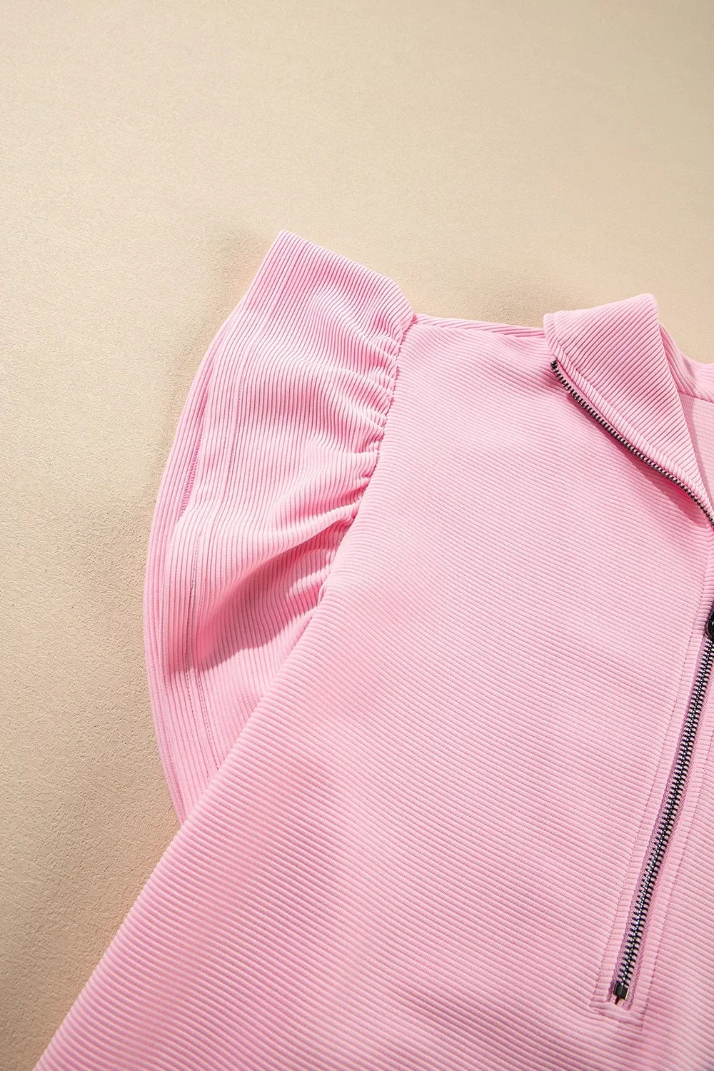 Textured Ruffled Sleeve Zipped Top and Wide Leg Pants Set - tif-shop24.de