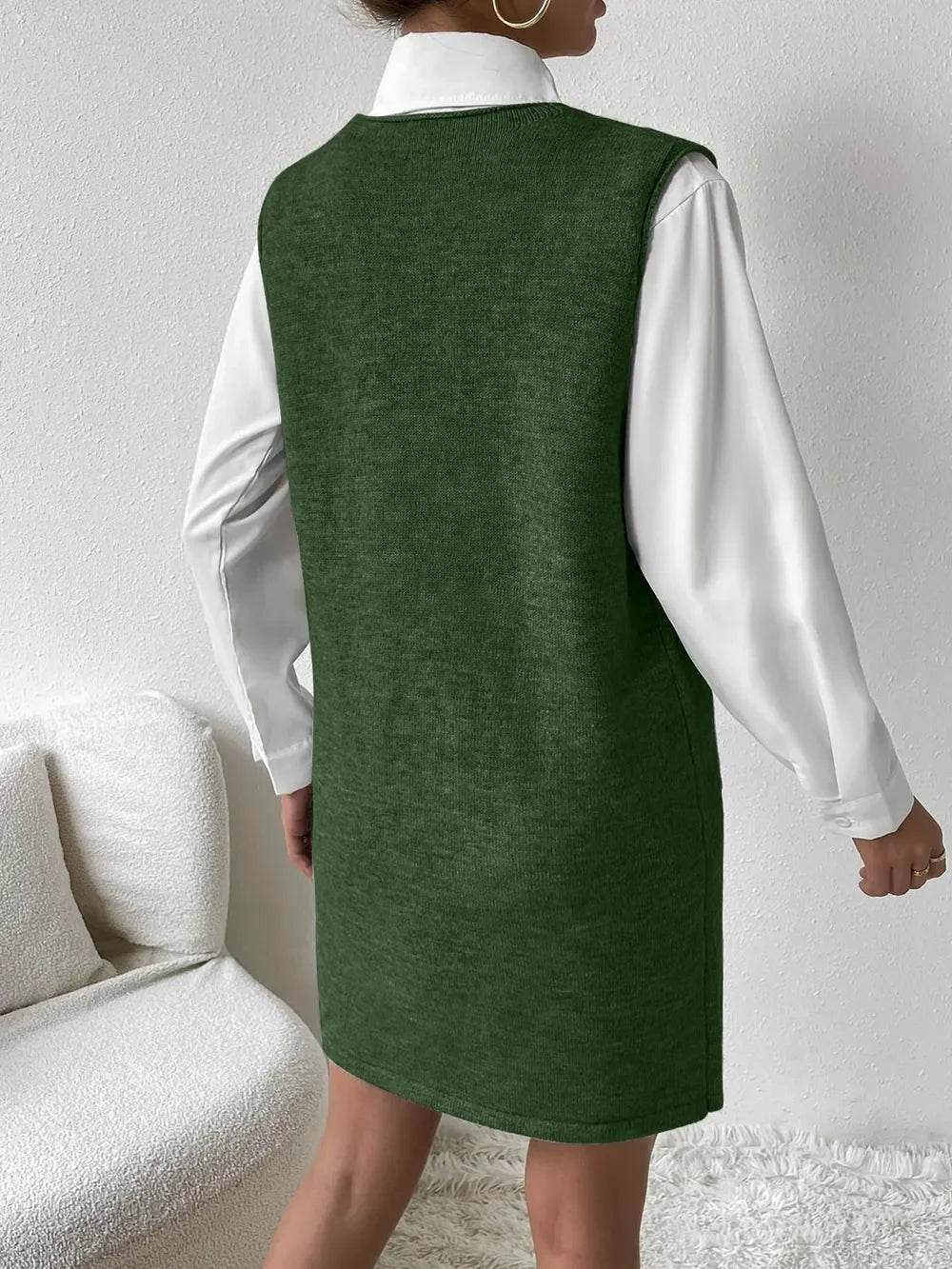 V-Neck Sleeveless Sweater Dress with Pockets - tif-shop24.de