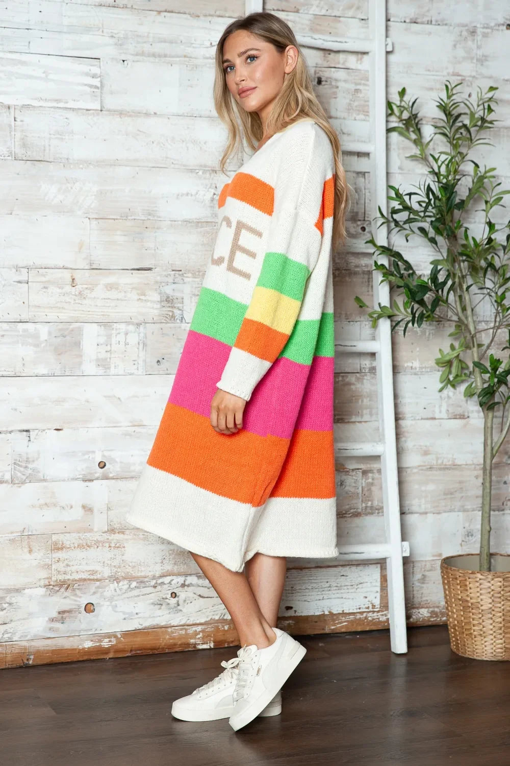 Color Block V-Neck Long Sleeve Sweater Dress - tif-shop24.de