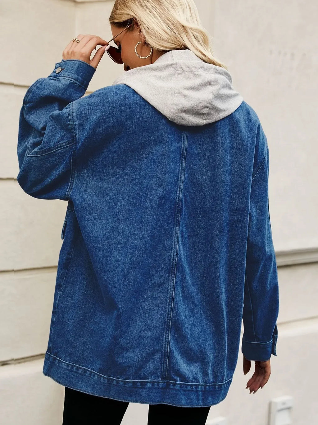 Oversized Button Up Denim Jacket with Hood - tif-shop24.de