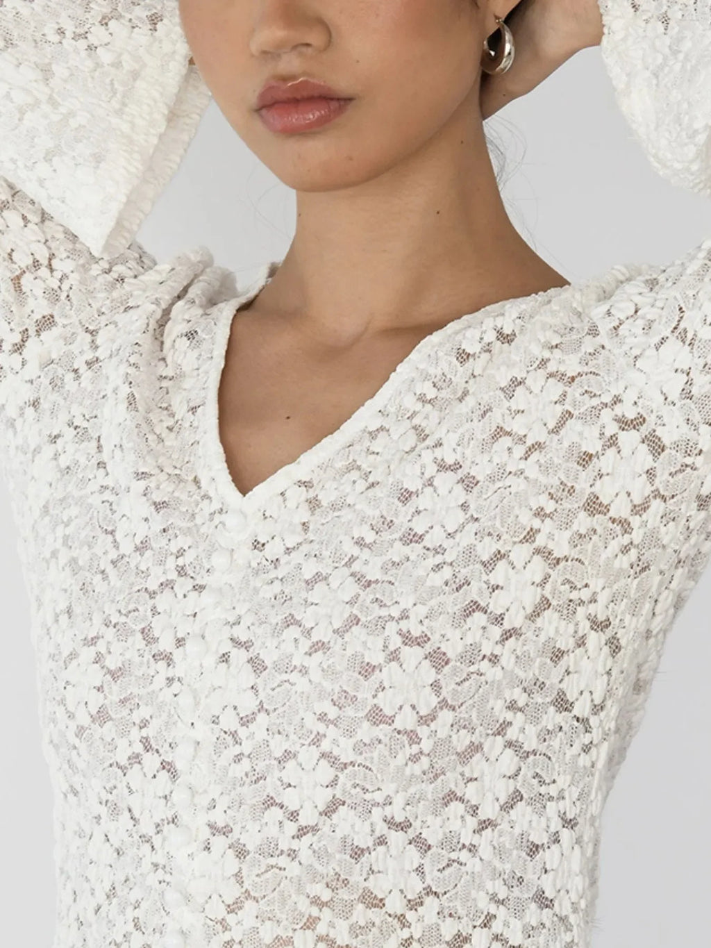 Lace V-Neck Flare Sleeve T-Shirt - tif-shop24.de