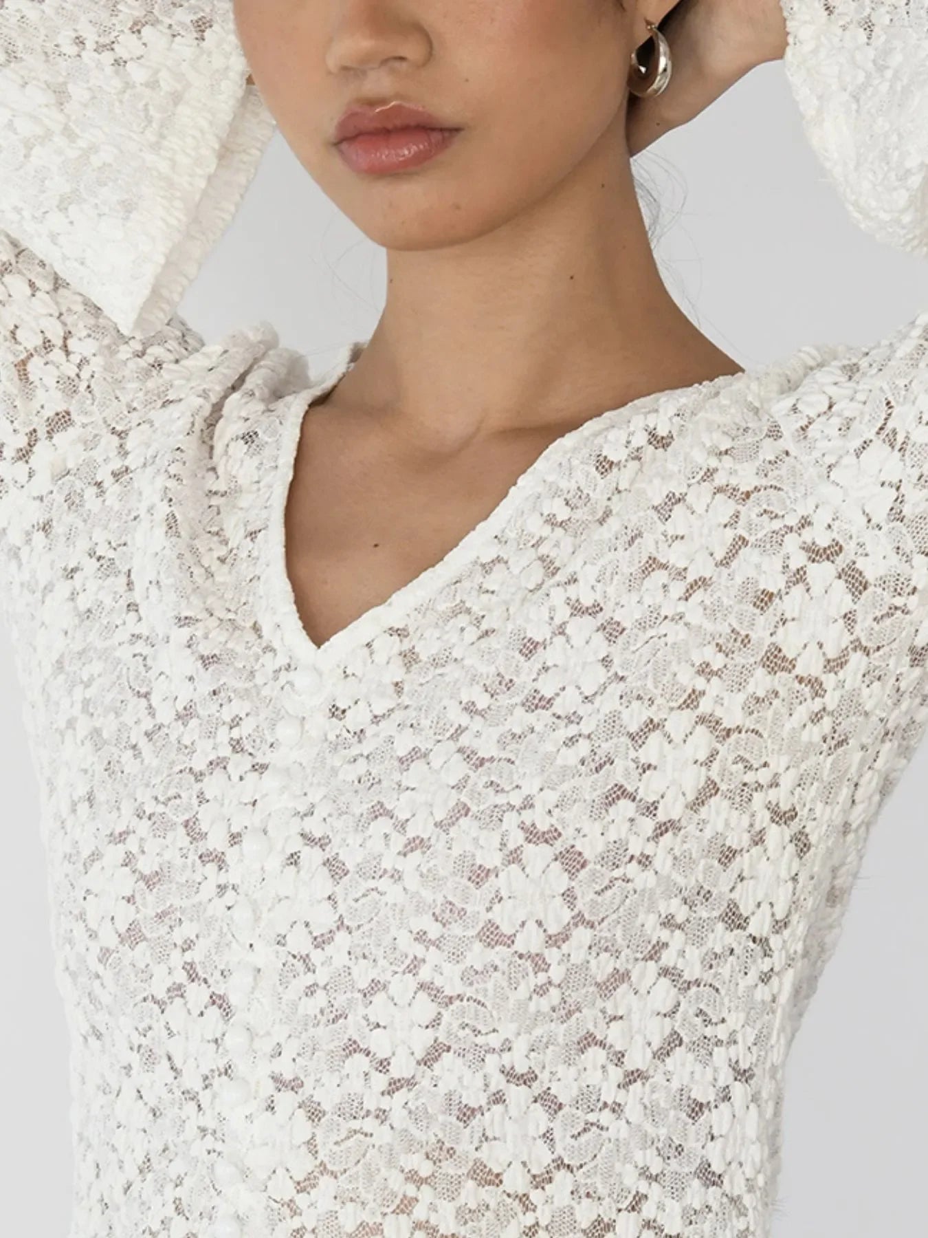Lace V-Neck Flare Sleeve T-Shirt - tif-shop24.de