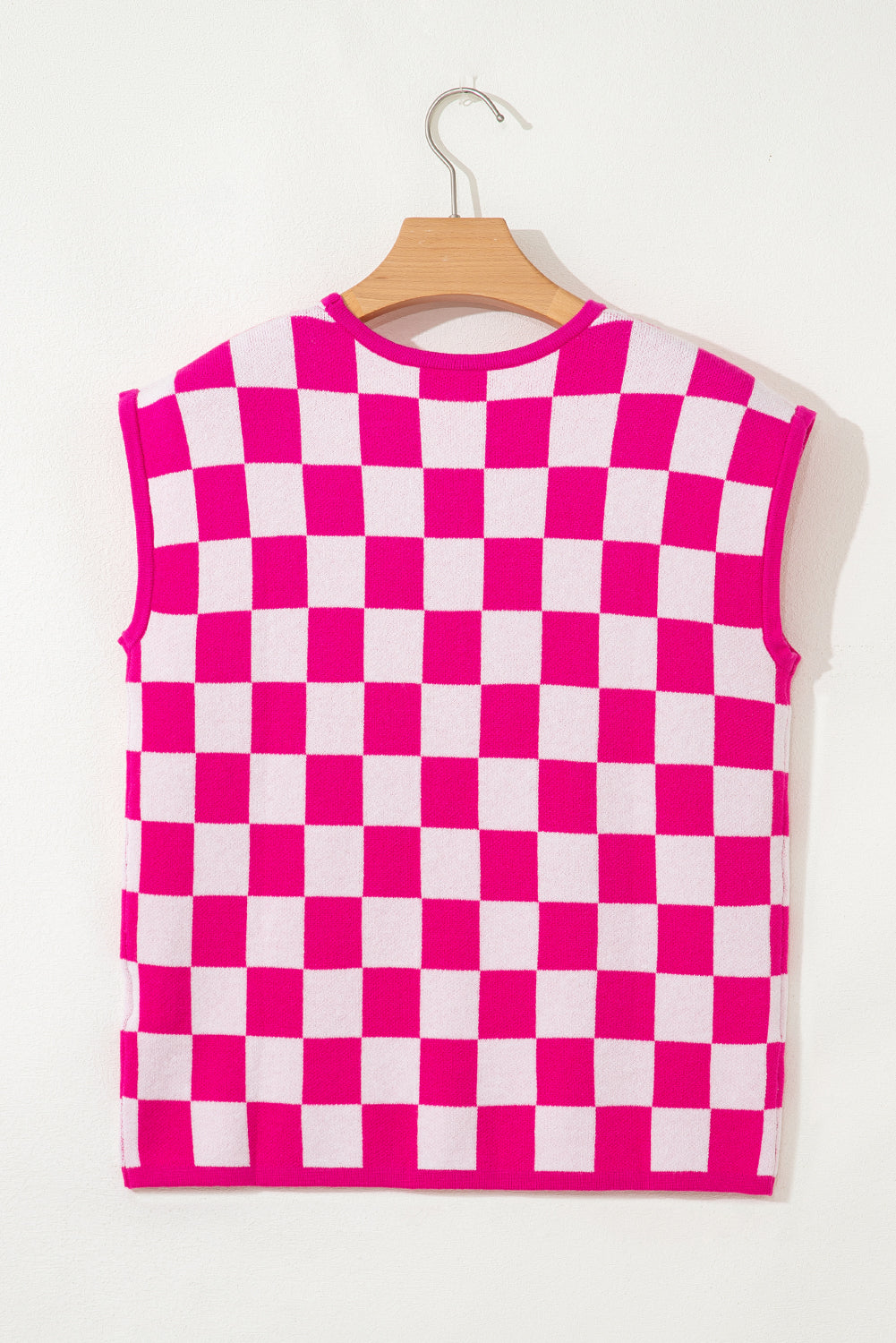 Rose Checkered Pattern Cap Sleeve Knitted Top