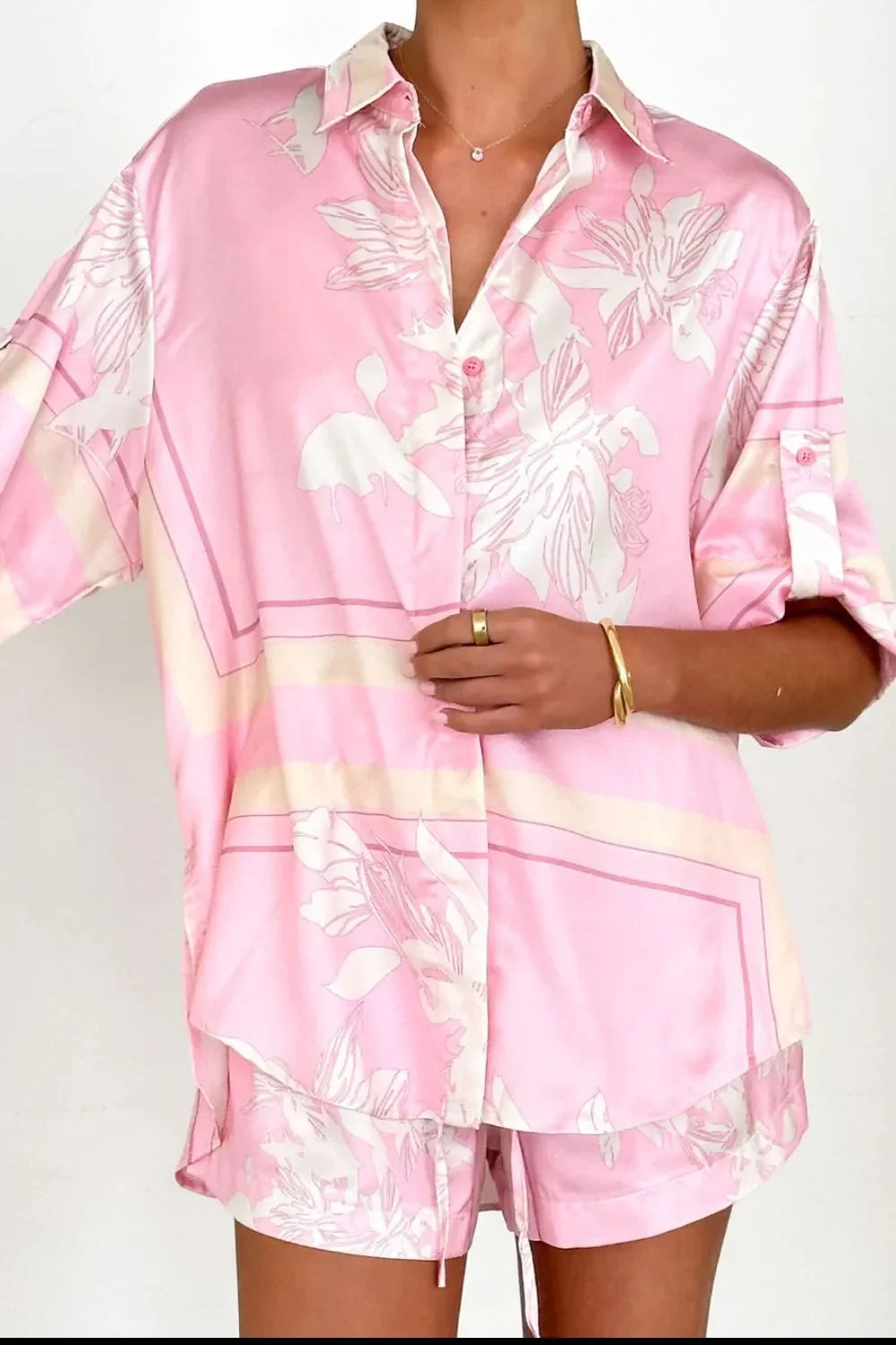 Printed Collared Neck Top and Shorts Set - tif-shop24.de