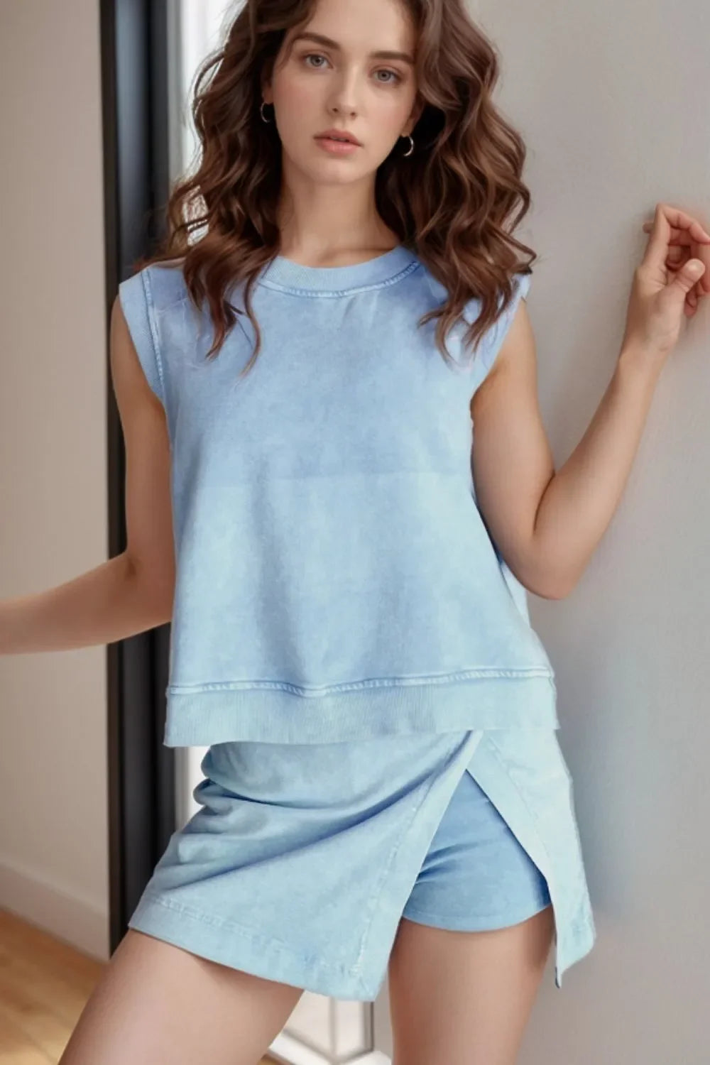 Round Neck Top and Skort Set - tif-shop24.de