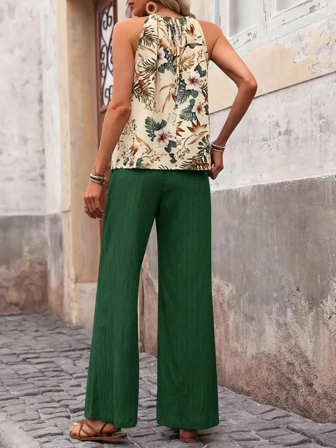 Printed Tank Top and Wide Leg Pants Set - tif-shop24.de