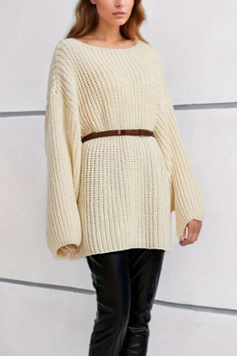 Boat Neck Dropped Shoulder Mini Sweater Dress - tif-shop24.de