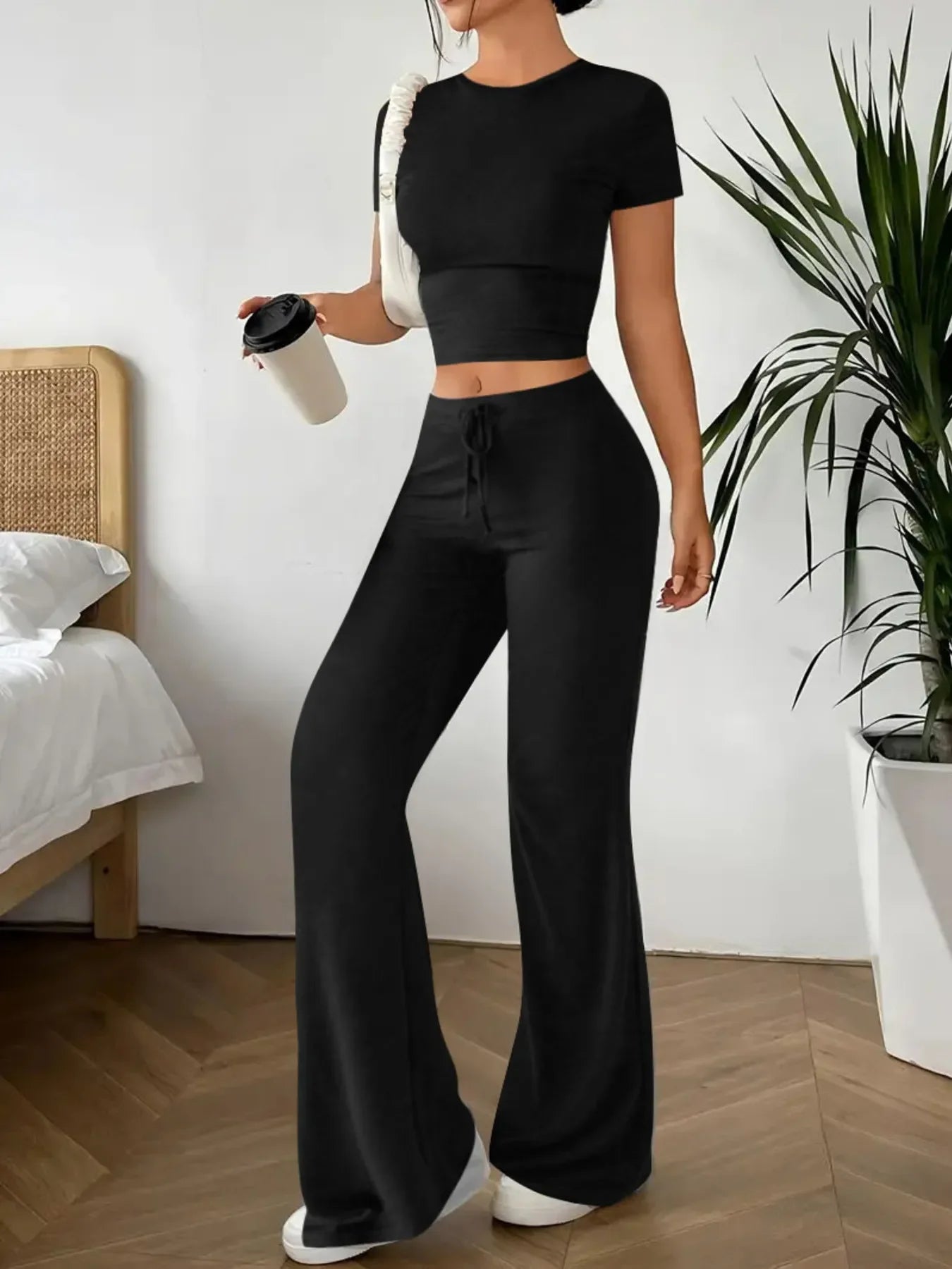 Crop Top and Wide Leg Pants Matching Set - tif-shop24.de