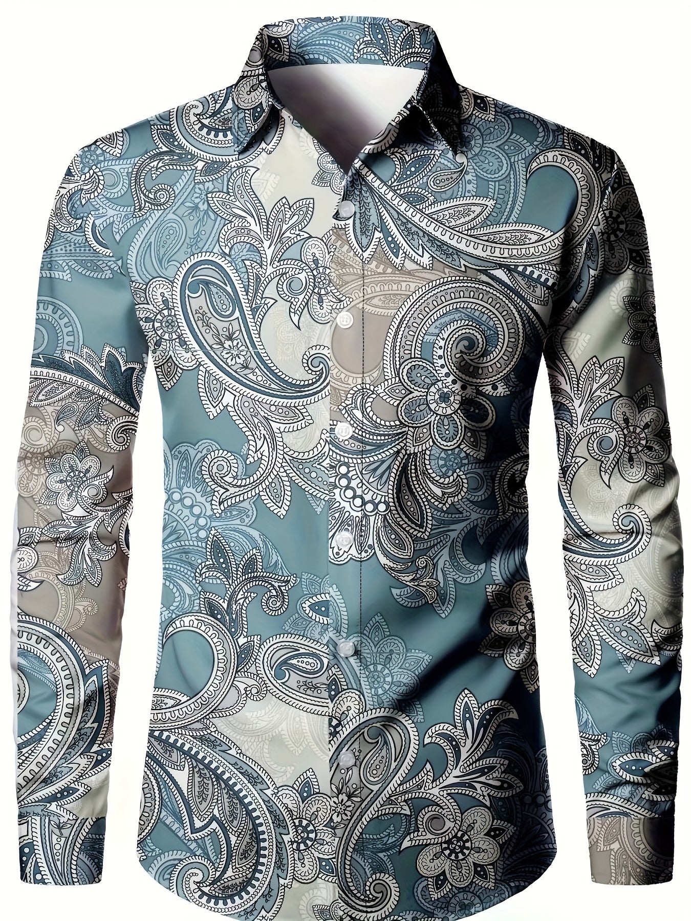 Herren Freizeit Elegantes Paisley-Muster Langarmhemd