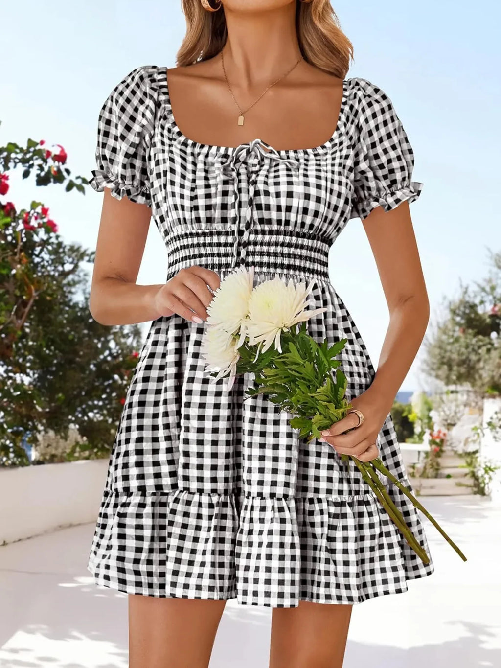 Gingham Sommerkleid mit Puffärmeln - Smocked Summer Dress - tif-shop24.de