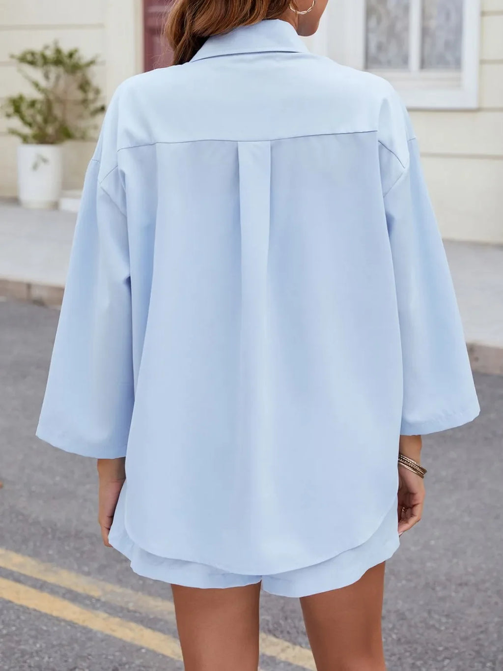 Button Up Long Sleeve Top and Shorts Set - tif-shop24.de