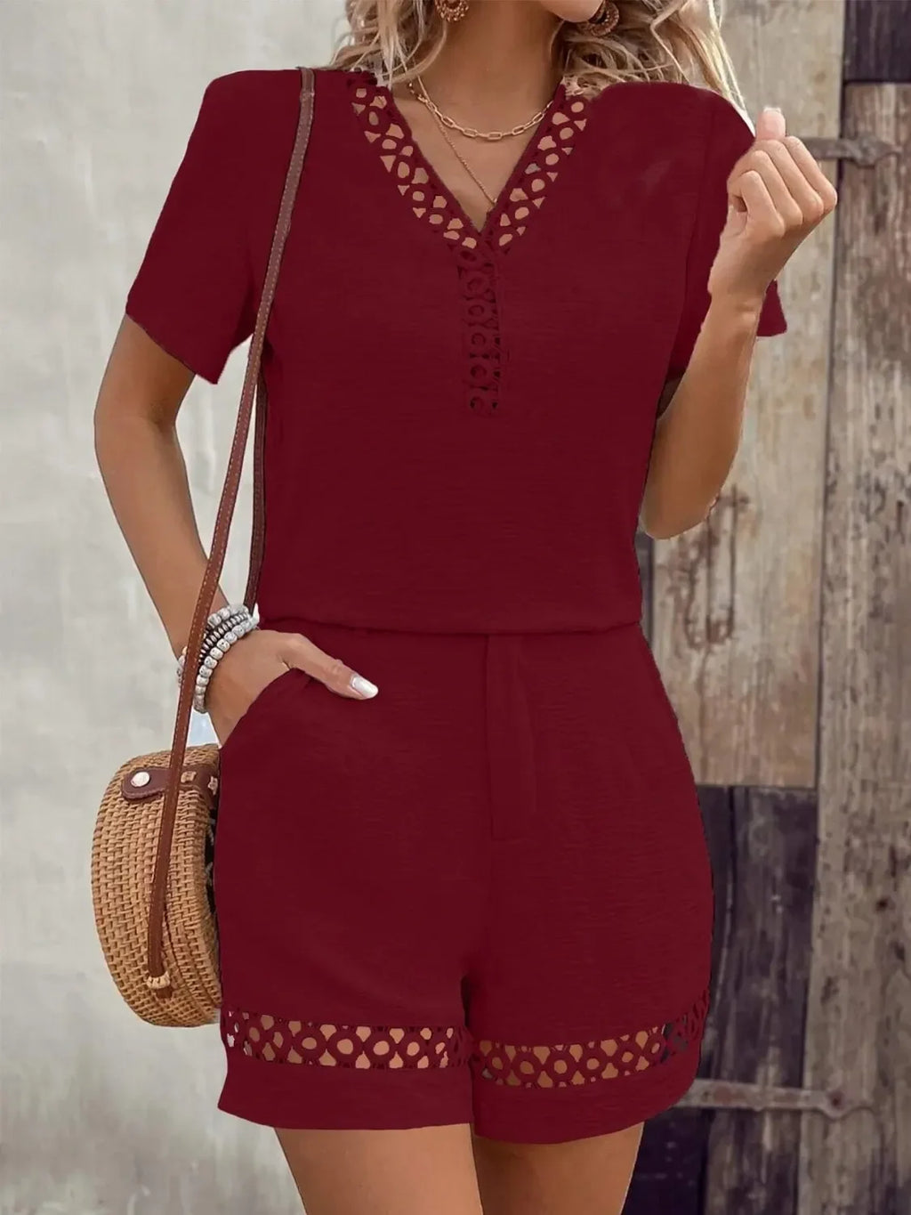 V Neck Short Sleeve Top and Shorts Set - tif-shop24.de