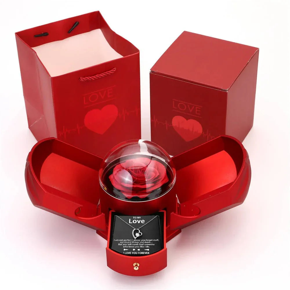 Double open rose gift box drawer style rose jewelry box angel wings Chinese Valentine's Day necklace gift box - tif-shop24.de