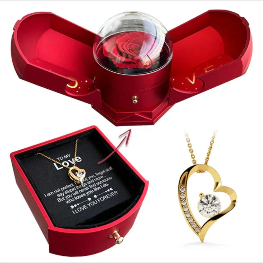 Double open rose gift box drawer style rose jewelry box angel wings Chinese Valentine's Day necklace gift box - tif-shop24.de