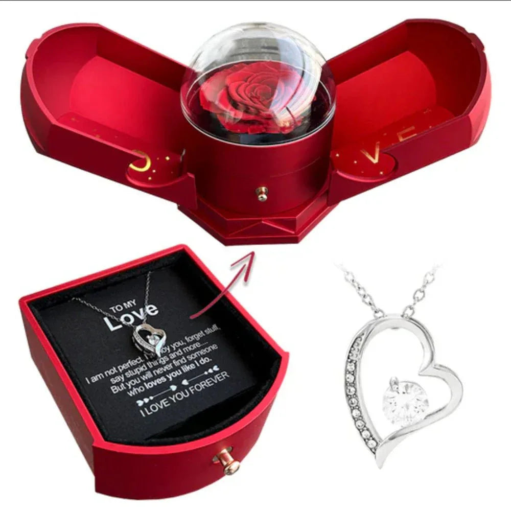 Double open rose gift box drawer style rose jewelry box angel wings Chinese Valentine's Day necklace gift box - tif-shop24.de