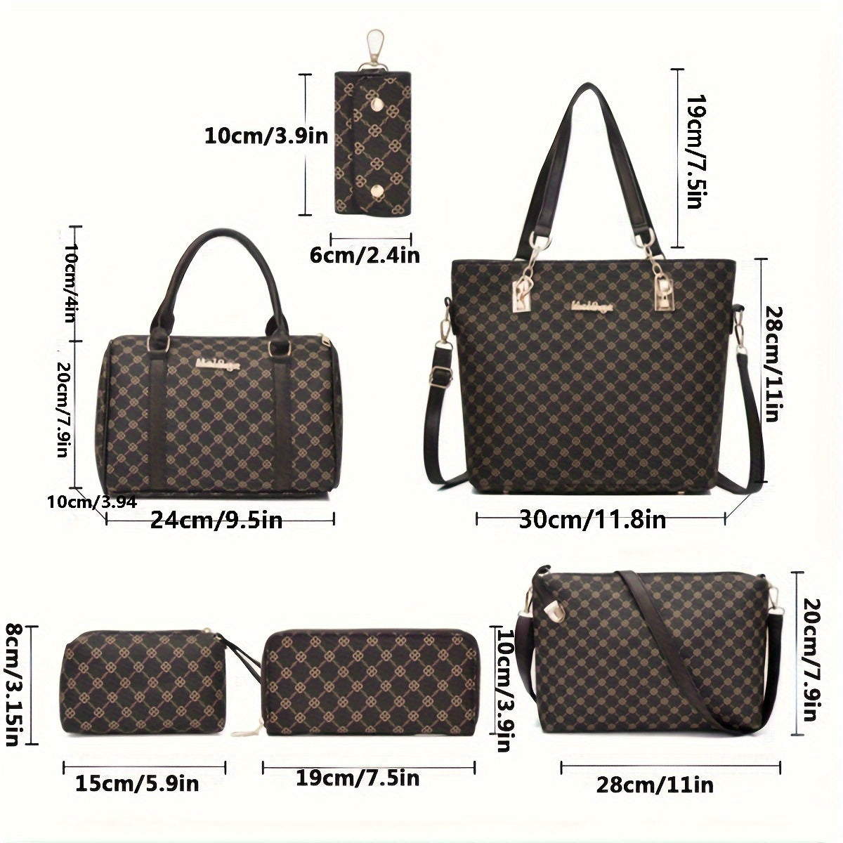 6-teiliges Set mit Schlüsselanhänger-Geldbörse aus Designer-Marken-PU-Leder, Handgelenktasche, Handtasche, Umhängetasche, Einkaufstasche, Reisetasche