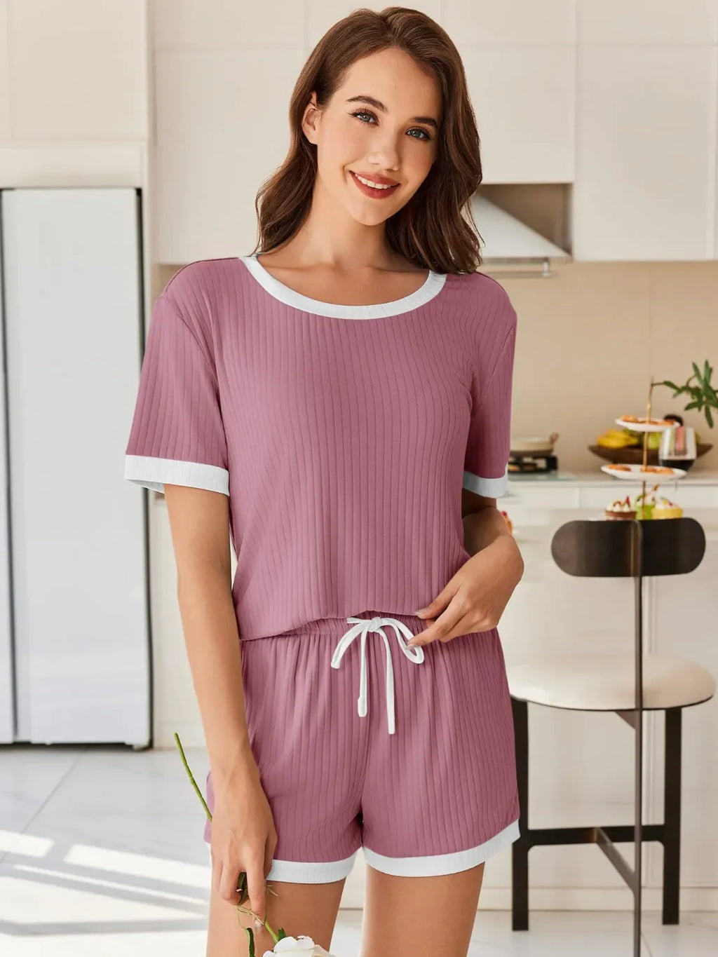 Ribbed Short Sleeve Top and Shorts Set - tif-shop24.de