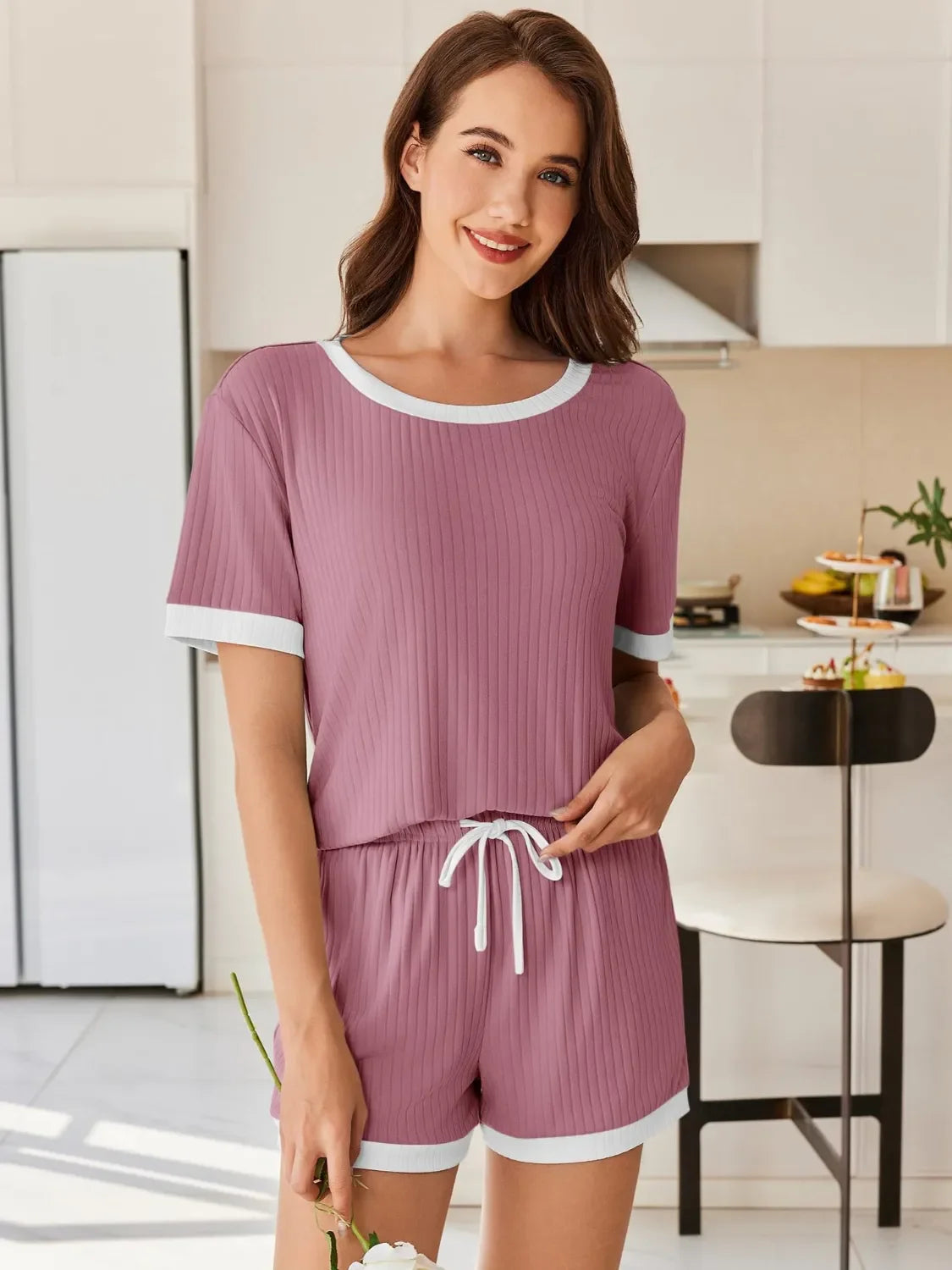 Ribbed Short Sleeve Top and Shorts Set - tif-shop24.de