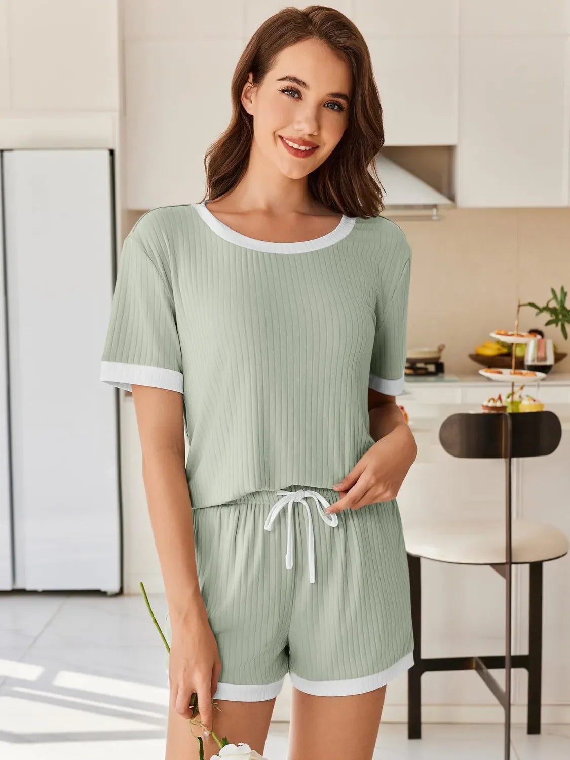 Ribbed Short Sleeve Top and Shorts Set - tif-shop24.de